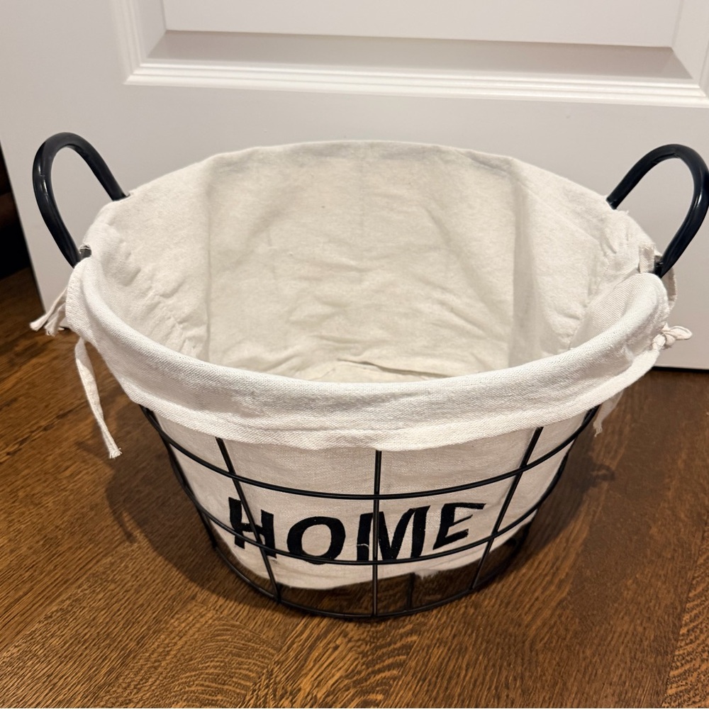 Home Black Wire Basket With Handles Fabric Insert Decorative Home Decor